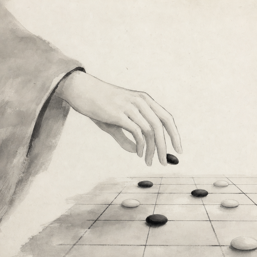 棋盘中央区域示意，显示前四手框架与十个第五手候选点