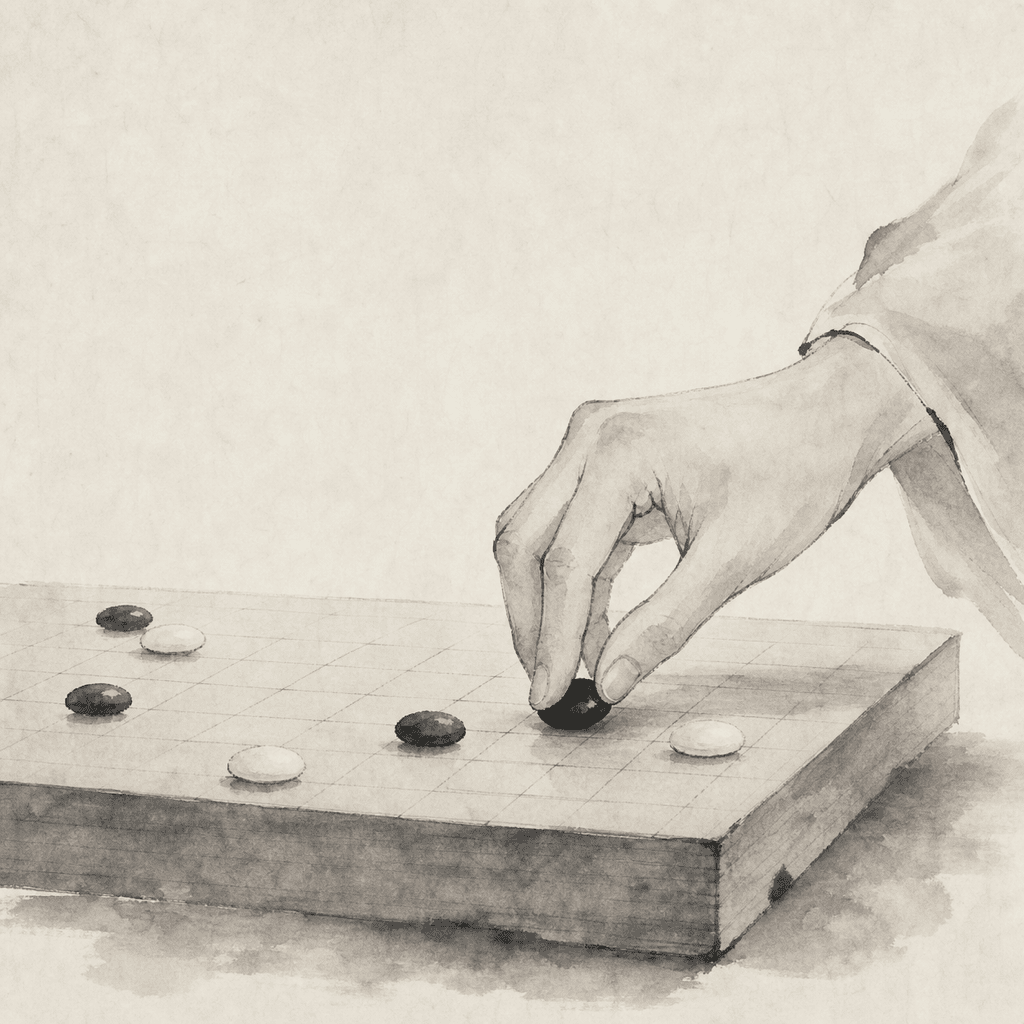 五子棋棋盘上围绕天元展开的少年赛事局面示意