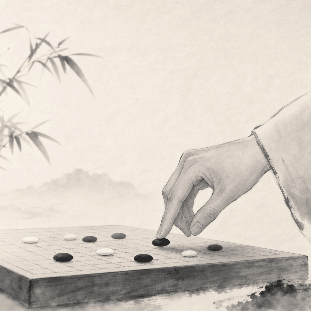 少年五子棋超快棋对局中，双方在读秒阶段观察棋盘