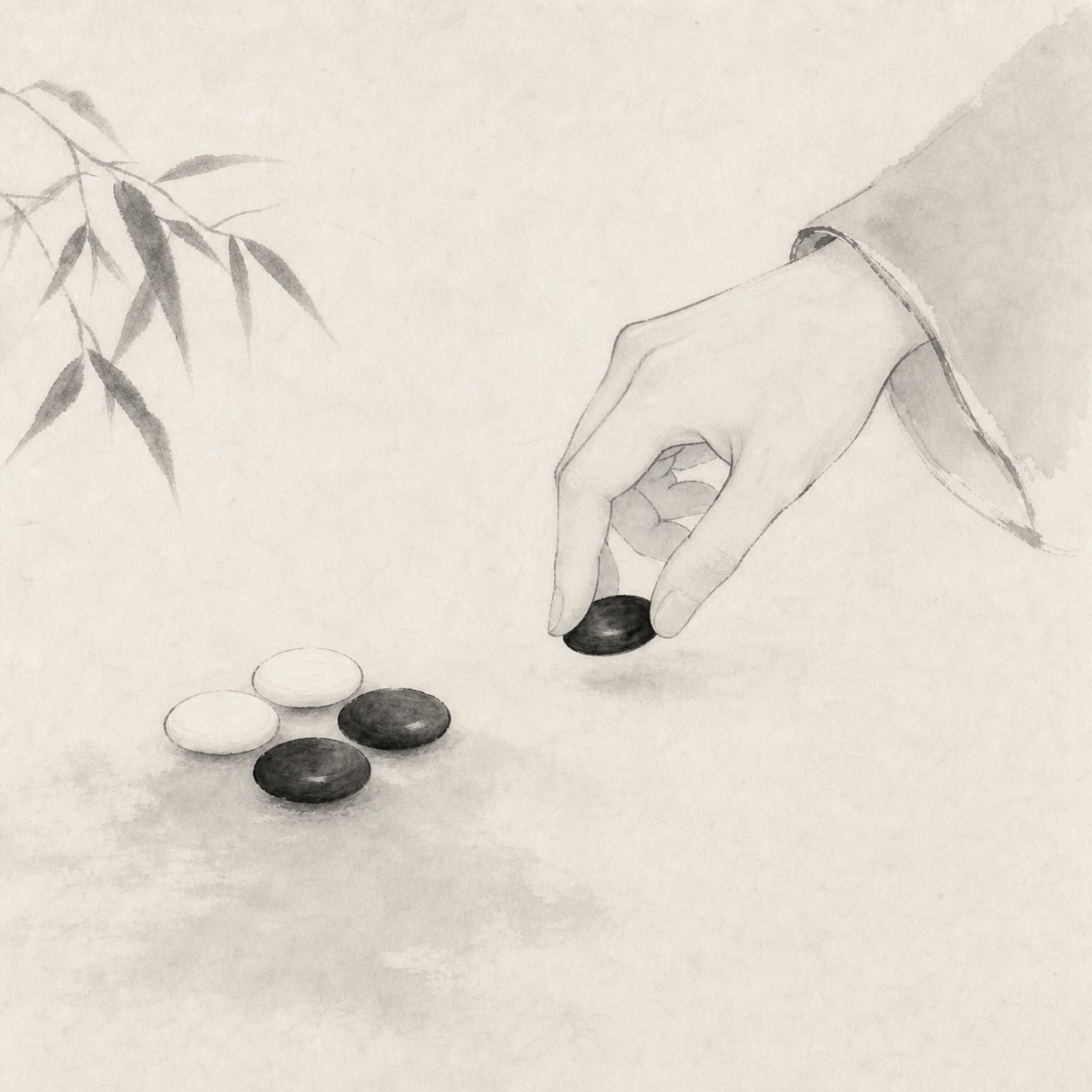 Pente 中一颗新落子与已有棋子夹住对方相邻两子的示意