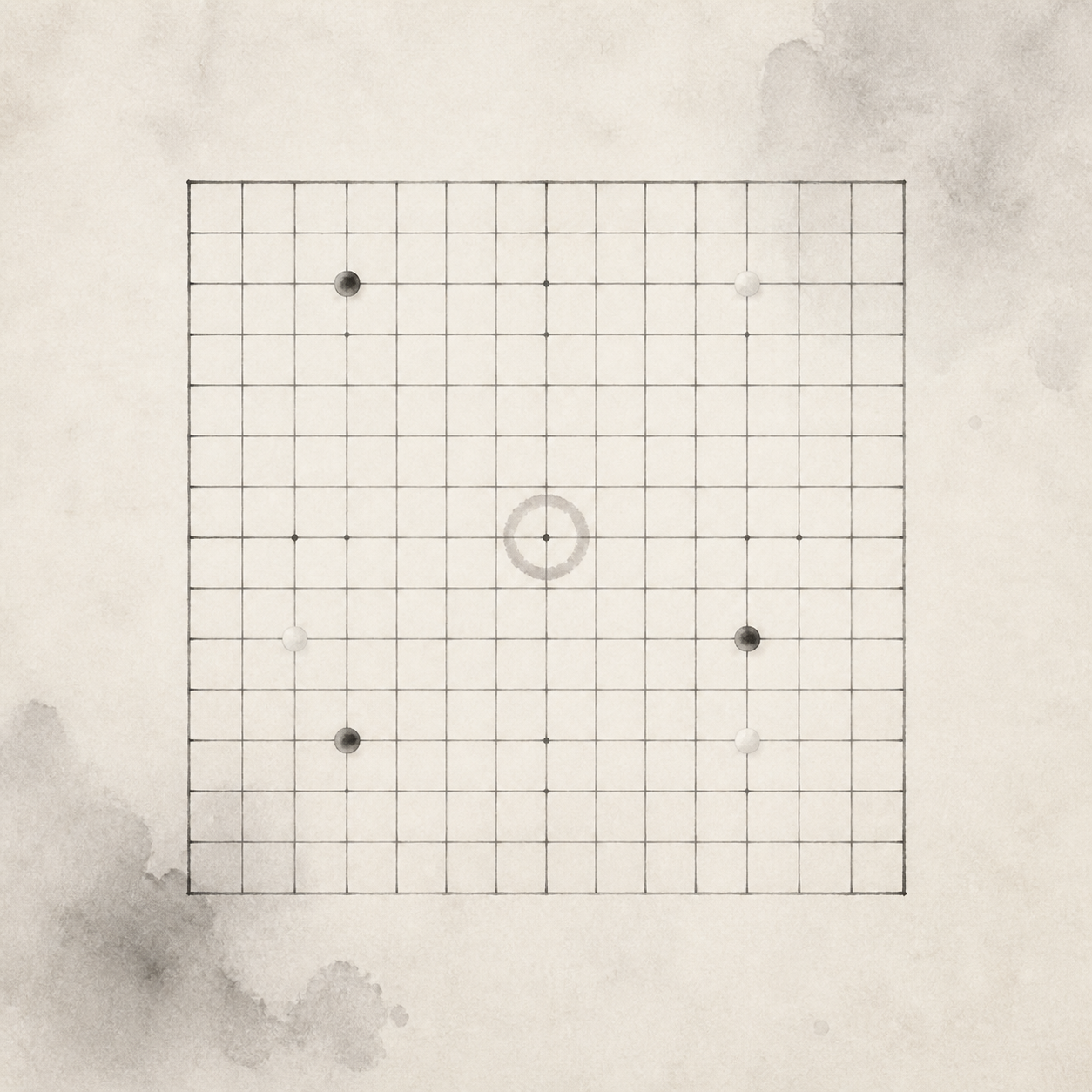 棋盘中央的一个交点，决定了第一手能触及的方向。